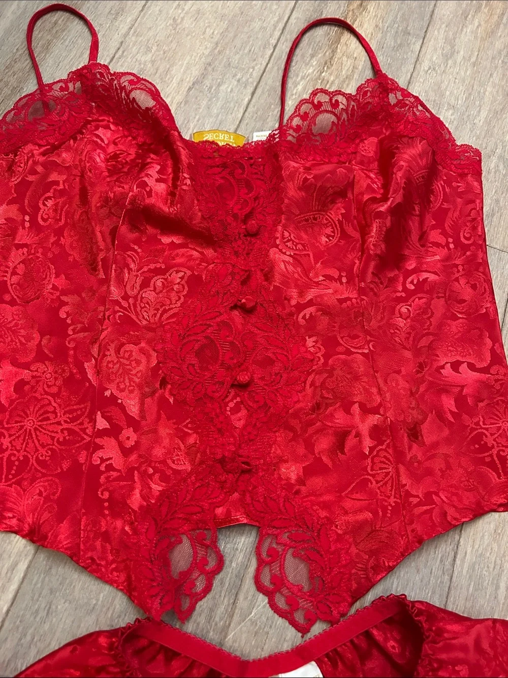 VTG Victoria's Secret Red Lace & Satin Two-Piece Jacquard Chemise Set size M